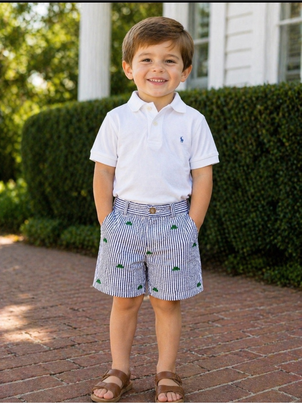 Janie and Jack Boys Seersucker Frog Embroidered Shorts 4T Preppy School Church
